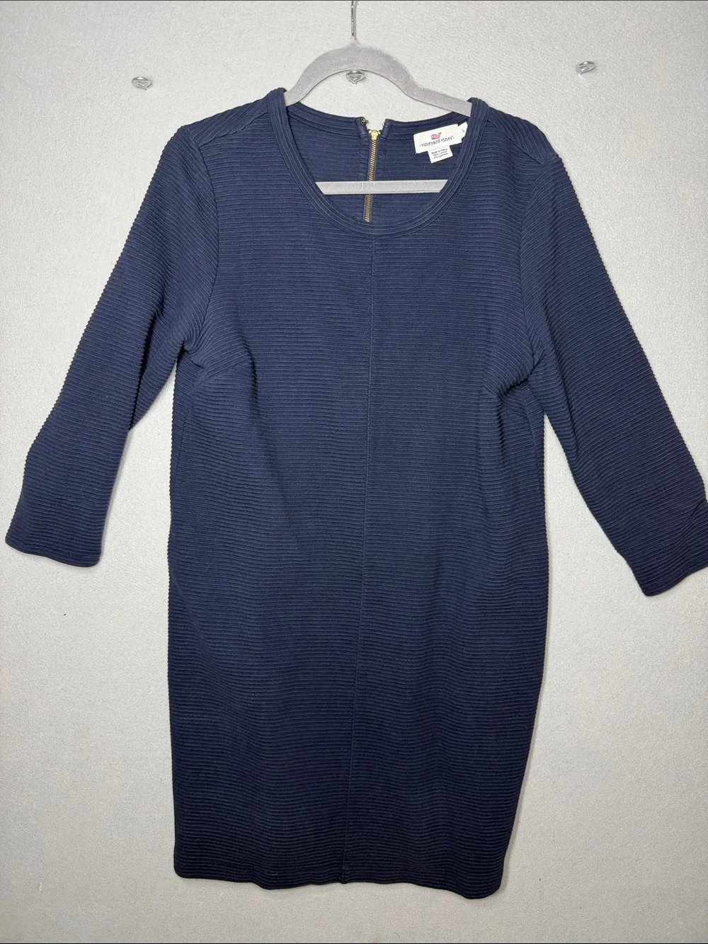 Vineyard Vines Navy Textured Long Sleeve Sheath Dress